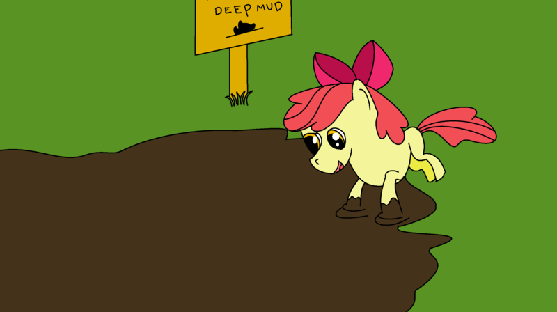 Size: 2550x1428 | Tagged: 1000 hours in ms paint, apple bloom, artist:amateur-draw, derpibooru import, ms paint, mud, safe, sign, solo