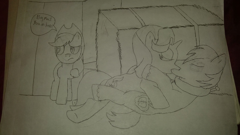 Size: 5312x2988 | Tagged: artist needed, safe, derpibooru import, applejack, big macintosh, starlight glimmer, earth pony, pony, barn, crack shipping, glimmermac, hay bale, kissing, making out, male, monochrome, shipping, stallion, straight, traditional art