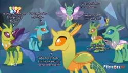 Size: 1207x686 | Tagged: changedling, changeling, clypeus, cornicle, derpibooru import, edit, edited screencap, engrish, safe, screencap, text, tiny pop, to where and back again