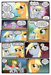 Size: 1024x1497 | Tagged: safe, artist:kazziepones, artist:zaron, derpibooru import, applejack, derpy hooves, oc, oc:lonely hooves, pegasus, pony, comic:lonely hooves, comic, female, glasses, mare