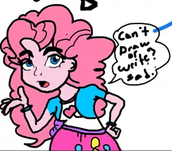 Size: 857x752 | Tagged: safe, artist:fuzzyfurvert, derpibooru import, pinkie pie, equestria girls, 1000 hours in ms paint, aggie.io, looking at you, ms paint, solo, speech bubble