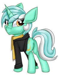 Size: 3174x4000 | Tagged: safe, artist:partylikeanartist, derpibooru import, lyra heartstrings, pony, unicorn, fanfic, fanfic:background pony, absurd resolution, clothes, cute, fanfic art, hoodie, jacket, looking back, lyrabetes, rear view, sad, scarf, simple background, solo, transparent background, turning, wingding eyes