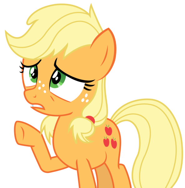 Size: 3194x3231 | Tagged: applejack, artist:sketchmcreations, derpibooru import, raised hoof, safe, simple background, solo, teenage applejack, transparent background, vector, where the apple lies, worried