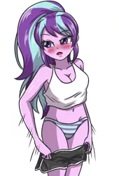 Size: 2362x3472 | Tagged: suggestive, artist:sumin6301, derpibooru import, starlight glimmer, equestria girls, adorasexy, belly button, blushing, breasts, busty starlight glimmer, cleavage, clothes, cute, embarrassed, equestria girls-ified, female, panties, sexy, shorts, solo, solo female, striped underwear, stupid sexy starlight glimmer, tanktop, underwear, undressing