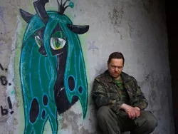 Size: 1024x768 | Tagged: artist:olgfox, brony, chalk drawing, derpibooru import, graffiti, human, irl, irl human, painting, photo, queen chrysalis, russia, safe