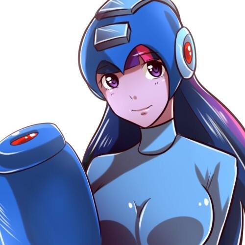 Size: 500x500 | Tagged: safe, artist:maidenofthebells, derpibooru import, twilight sparkle, twilight sparkle (alicorn), equestria girls, capcom, clothes, cosplay, costume, cropped, crossover, megaman, megamare