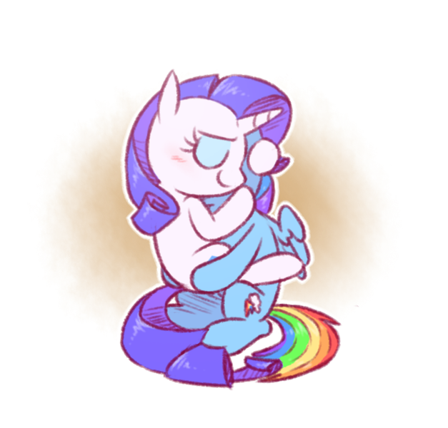 Size: 860x823 | Tagged: safe, artist:raridashdoodles, derpibooru import, rainbow dash, rarity, pegasus, pony, unicorn, blushing, cute, eyes closed, eyeshadow, female, gradient background, hug, lesbian, makeup, mare, raridash, shipping, smiling, straddling