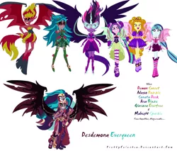 Size: 1024x872 | Tagged: safe, artist:prettycelestia, derpibooru import, adagio dazzle, aria blaze, gaea everfree, gloriosa daisy, sci-twi, sonata dusk, sunset shimmer, twilight sparkle, oc, oc:desdemona everqueen, equestria girls, friendship games, legend of everfree, rainbow rocks, abomination, bare shoulders, body horror, equestria is doomed, equestria's monster girls, evil, evil grin, fusion, gem fusion, midnight sparkle, multiple arms, multiple eyes, multiple limbs, nightmare fuel, sleeveless, steven universe, strapless, sunset satan, the dazzlings, this isn't even my final form, this will end in conquest, xk-class end-of-the-world scenario
