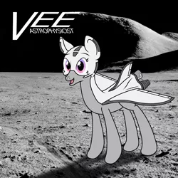 Size: 1200x1200 | Tagged: safe, artist:novafusion, derpibooru import, oc, oc:doctor vee, unofficial characters only, original species, plane pony, pony, astronomy, irl, looking at you, moon, open mouth, photo, physics, plane, science, scientist, smiling, solo, space, space shuttle, vector