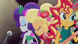 Size: 960x540 | Tagged: safe, derpibooru import, screencap, applejack, fluttershy, pinkie pie, rainbow dash, rarity, sci-twi, sunset shimmer, twilight sparkle, equestria girls, legend of everfree, animated, crystal gala, cute, female, gif, humane five, humane seven, humane six, legend you were meant to be, the rainbooms