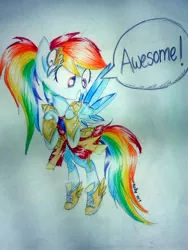 Size: 1536x2048 | Tagged: safe, artist:liaaqila, derpibooru import, rainbow dash, ponified, pegasus, pony, equestria girls, legend of everfree, awesome, crystal guardian, crystal wings, cute, dashabetes, equestria girls ponified, female, mare, solo, traditional art