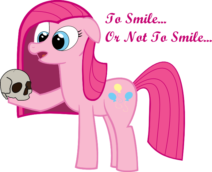 Size: 691x559 | Tagged: artist:painter5544, derpibooru import, pinkamena diane pie, pinkie pie, safe, simple background, skull, solo, to be or not to be, transparent background