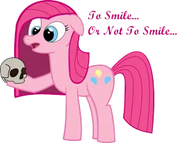 Size: 691x559 | Tagged: artist:painter5544, derpibooru import, pinkamena diane pie, pinkie pie, safe, simple background, skull, solo, to be or not to be, transparent background
