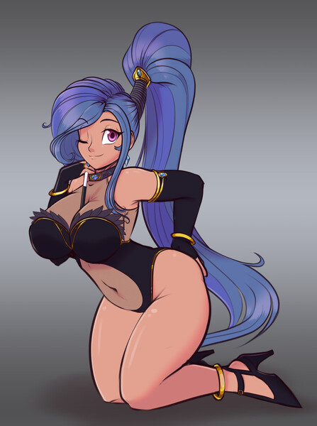 Size: 804x1080 | Tagged: adorasexy, alternate hair color, alternate hairstyle, ankle bracelet, artist:scorpdk, belly button, between breasts, big breasts, bodice, bracelet, breasts, busty princess celestia, choker, clothes, cosplay, costume, cute, cutelestia, dark skin, derpibooru import, evening gloves, female, full body, gloves, gradient background, gray background, high heels, huge breasts, human, humanized, jewelry, kneeling, leotard, looking at you, one eye closed, part of a set, pinup, ponytail, praise the sun, princess celestia, purple eyes, sexy, simple background, smiling, solo, solo female, stupid sexy celestia, suggestive, thong leotard, wand, wink