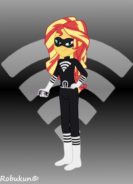 Size: 2550x3507 | Tagged: safe, artist:robukun, derpibooru import, sunset shimmer, equestria girls, clothes, crossover, lady wifi, miraculous ladybug, solo