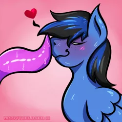 Size: 3500x3500 | Tagged: safe, artist:missvtheloser, derpibooru import, oc, oc:jettrax, unofficial characters only, pegasus, pony, blushing, consentacles, smooch, snug, tentacles