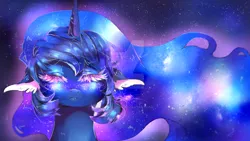 Size: 1024x576 | Tagged: artist:dream--chan, dead source, derpibooru import, deviantart watermark, eyes closed, galaxy mane, obtrusive watermark, princess luna, safe, solo, watermark