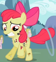 Size: 310x341 | Tagged: safe, derpibooru import, screencap, apple bloom, earth pony, pony, the cutie pox, cropped, cutie pox, female, filly, loop-de-hoop, outfit catalog, solo