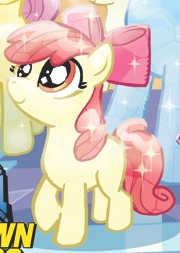 Size: 180x253 | Tagged: safe, derpibooru import, idw, apple bloom, crystal pony, pony, spoiler:comic, outfit catalog