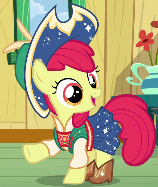 Size: 800x944 | Tagged: safe, derpibooru import, screencap, apple bloom, pony, on your marks, clothes, cropped, dress, mountain climbing, open mouth, outfit catalog, solo, square dance