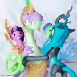 Size: 1080x1080 | Tagged: safe, derpibooru import, official, queen chrysalis, spike, twilight sparkle, twilight sparkle (alicorn), alicorn, pony, guardians of harmony, irl, misadventures of the guardians, photo, spikezilla, toy