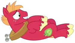 Size: 2556x1481 | Tagged: safe, artist:sketchmcreations, derpibooru import, big macintosh, earth pony, pony, where the apple lies, male, on back, sheepish grin, simple background, smiling, solo, stallion, teenage big macintosh, transparent background, vector