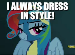 Size: 468x346 | Tagged: bedroom eyes, clothes, derpibooru import, edit, edited screencap, image macro, meme, newbie dash, rainbow dash, rainbow dash always dresses in style, rainbow fash, safe, screencap, seductive, solo, wonderbolts uniform