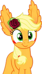 Size: 1800x3159 | Tagged: alternate version, applejack, artist:arifproject, cute, derpibooru import, flower, flower in hair, impossibly large ears, monster pony, original species, safe, simple background, smirk, smirk pone collection, solo, species swap, style emulation, tatzlbetes, tatzljack, tatzlpony, transparent background, vector