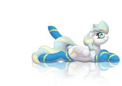 Size: 4092x2893 | Tagged: safe, artist:scramjet747, derpibooru import, vapor trail, pegasus, pony, top bolt, clothes, colored pupils, crossed hooves, cute, female, heart eyes, leg in air, looking at you, lying down, mare, prone, reflection, simple background, smiling, socks, solo, sploot, stockings, vaporbetes, white background, wingding eyes, wonderbolts stockings