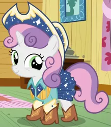 Size: 783x897 | Tagged: safe, derpibooru import, screencap, sweetie belle, pony, unicorn, on your marks, cute, diasweetes, female, filly, outfit catalog, smiling, solo, square dance