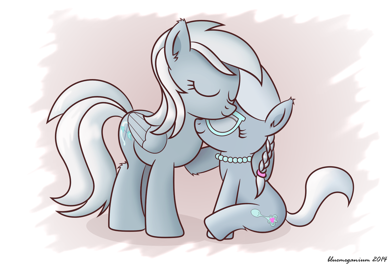 Size: 1537x1045 | Tagged: artist:bluemeganium, derpibooru import, hug, mama silverspeed, mother and daughter, safe, silverspeed, silver spoon