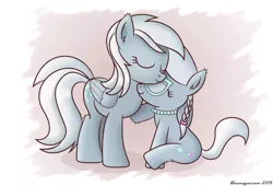 Size: 1537x1045 | Tagged: artist:bluemeganium, derpibooru import, hug, mama silverspeed, mother and daughter, safe, silverspeed, silver spoon