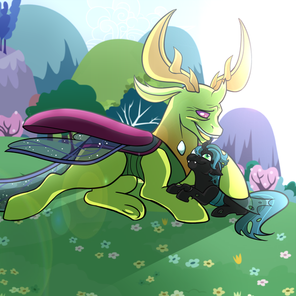 Size: 1280x1280 | Tagged: artist:angelamyrose, changedling, changeling, changeling oc, derpibooru import, king thorax, oc, offspring, parent:queen chrysalis, safe, thorax, to where and back again