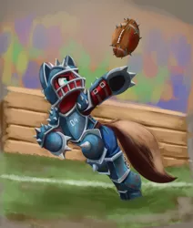 Size: 1325x1561 | Tagged: american football, armor, artist:otakuap, blood bowl, catching, crossover, dangerous, derpibooru import, field, helmet, oc, playing, running, safe, solo, spikes, sports, unofficial characters only, warhammer fantasy, warhammer (game)