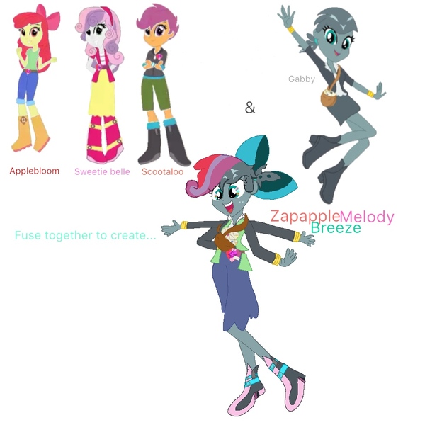 Size: 1000x1000 | Tagged: safe, artist:doraemonfan4life, derpibooru import, apple bloom, gabby, scootaloo, sweetie belle, equestria girls, cutie mark crusaders, equestria girls-ified, fusion, multiple arms, simple background, we have become one, white background