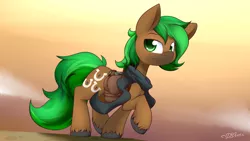 Size: 1280x720 | Tagged: safe, artist:dshou, derpibooru import, oc, oc:jaeger, oc:jaeger sylva, unofficial characters only, clothes, looking at you, raised hoof, saddle bag, scarf, solo
