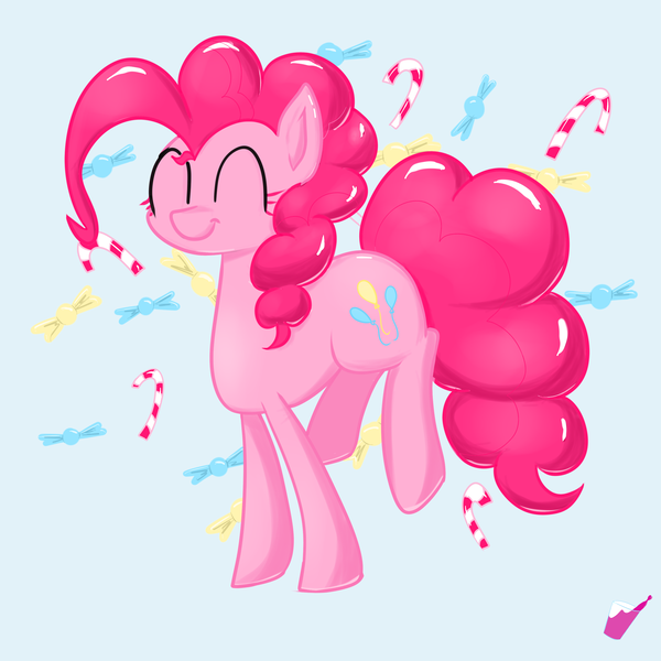 Size: 3000x3000 | Tagged: safe, artist:fuchsian milk, derpibooru import, pinkie pie, blue background, candy, candy cane, eyes closed, food, happy, simple background, smiling, solo