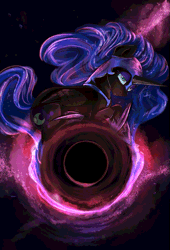 Size: 543x800 | Tagged: accretion disk, animated, artist:equum_amici, artist:segraece, black hole, cinemagraph, derpibooru import, floating, gif, nightmare moon, part of a set, safe, solo, space, spinning, tangible heavenly object, vortex