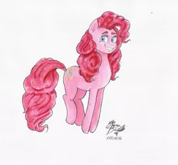 Size: 2415x2246 | Tagged: safe, artist:mannybcadavera, derpibooru import, pinkie pie, grin, happy, pronking, smiling, solo, traditional art