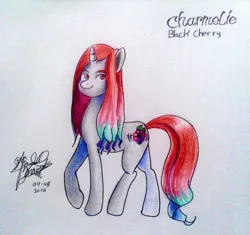 Size: 1624x1528 | Tagged: safe, artist:mannybcadavera, derpibooru import, oc, oc:charmelie blackcherry, unofficial characters only, pony, unicorn, solo, traditional art