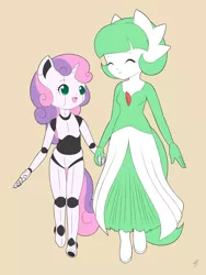 Size: 900x1200 | Tagged: anthro, artist:jdan-s, clothes, cocobetes, coco pommel, cosplay, costume, cute, derpibooru import, diasweetes, friendship is witchcraft, gardevoir, nightmare night, pokémon, robot, safe, sweetie belle, sweetie bot, wip