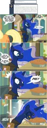 Size: 1000x2700 | Tagged: applejack, artist:flash equestria photography, cloak, clothes, comic, derpibooru import, food, hunted luna, nom, pie, princess luna, saddle bag, safe