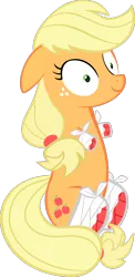 Size: 526x1080 | Tagged: grimdark, artist:nursey, derpibooru import, applejack, earth pony, pony, amputee, appleblight, bandage, blood, female, floppy ears, goretober, quadruple amputee, simple background, sitting, smiling, solo, story included, thousand yard stare, transparent background, wide eyes