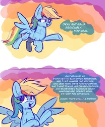 Size: 1250x1500 | Tagged: safe, artist:heir-of-rick, derpibooru import, rainbow dash, pegasus, pony, appledash, blatant lies, comic, female, flying, lesbian, mare, not gay, shipping, sketch, solo