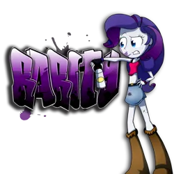 Size: 3500x3500 | Tagged: safe, artist:fj-c, derpibooru import, rarity, equestria girls, belly button, boots, clothes, denim skirt, graffiti, midriff, skirt, solo, spray can, spray paint, stain