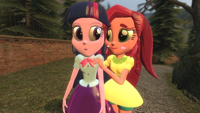 Size: 1360x768 | Tagged: safe, artist:mk513, derpibooru import, gloriosa daisy, twilight sparkle, equestria girls, legend of everfree, 3d, crack shipping, daisylight, female, gmod, hug, humanized, lesbian, shipping, twidaisy