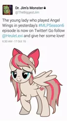 Size: 528x960 | Tagged: safe, derpibooru import, screencap, angel wings, pony, alexis heule, jim miller, make a wish, make a wish foundation, meta, still alive, twitter, what could possibly go wrong