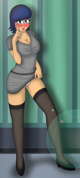 Size: 2762x6107 | Tagged: absurd resolution, artist:tyron91, blushing, breasts, clothes, commission, derpibooru import, female, high heels, human, humanized, liver patches, oc, oc:black saphire, open mouth, panties, shoes, skirt, skirt lift, solo, solo female, stockings, suggestive, underwear, unofficial characters only, upskirt, white underwear