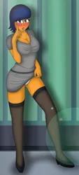 Size: 2762x6107 | Tagged: absurd resolution, artist:tyron91, blushing, breasts, clothes, commission, derpibooru import, female, high heels, human, humanized, oc, oc:black saphire, open mouth, panties, pony coloring, shoes, skirt, skirt lift, solo, solo female, stockings, suggestive, underwear, unofficial characters only, upskirt, white underwear