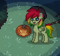 Size: 255x240 | Tagged: safe, derpibooru import, screencap, oc, oc:mtnkush, unofficial characters only, pony, pony town, food, halloween, holiday, jack-o-lantern, nightmare night, pumpkin, solo